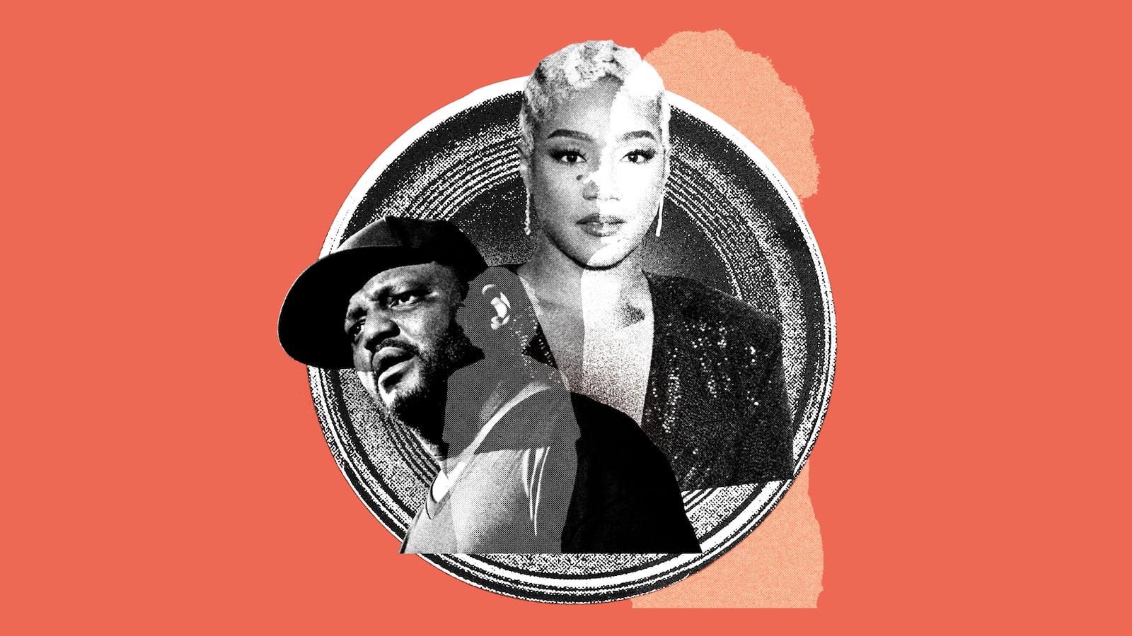 Illustration of comedians Tiffany Haddish and Aries Spears