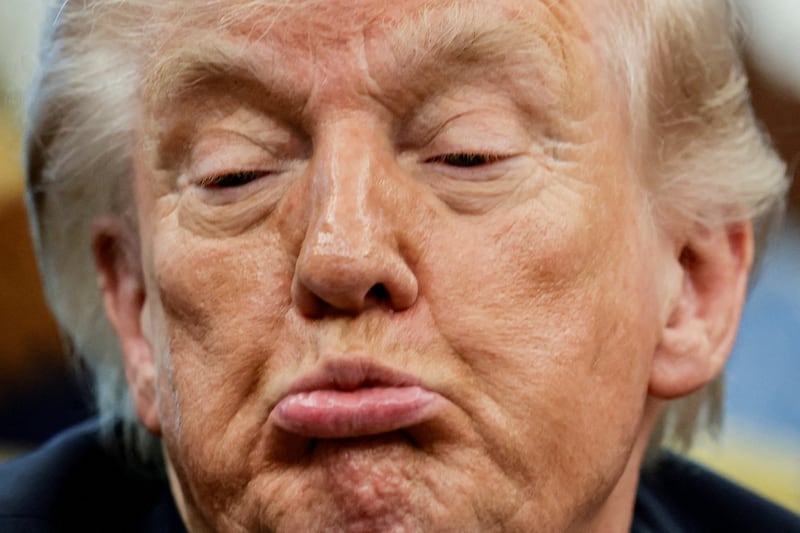 U.S. President Donald Trump reacts during an event with Artemis II astronauts, NASA Commander Reid Wiseman, NASA Pilot Victor Glover, NASA Mission Specialist Christina Koch and Canadian Space Agency (CSA) Mission Specialist Jeremy Hansen, in the Oval Office at the White House in Washington, D.C., U.S., April 29, 2026.