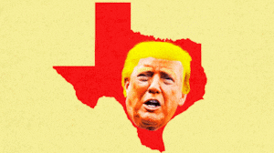 Animated GIF of Trump and Texas state turning red to purple.