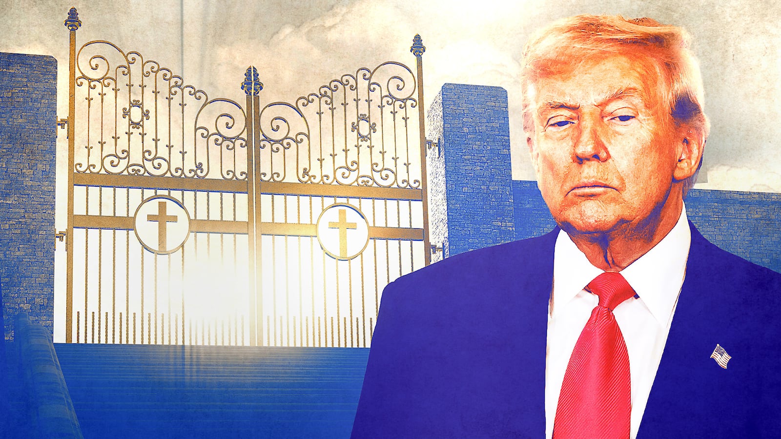 Donald Trump outside Heaven's gates.