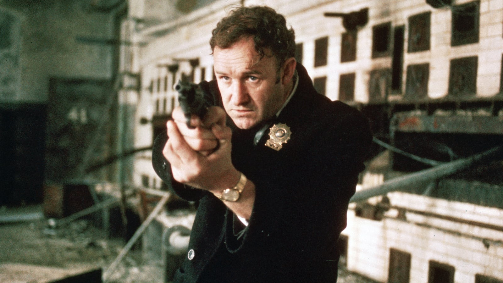 Gene Hackman as Detective Jimmy Doyle points in The French Connection in 1971.
