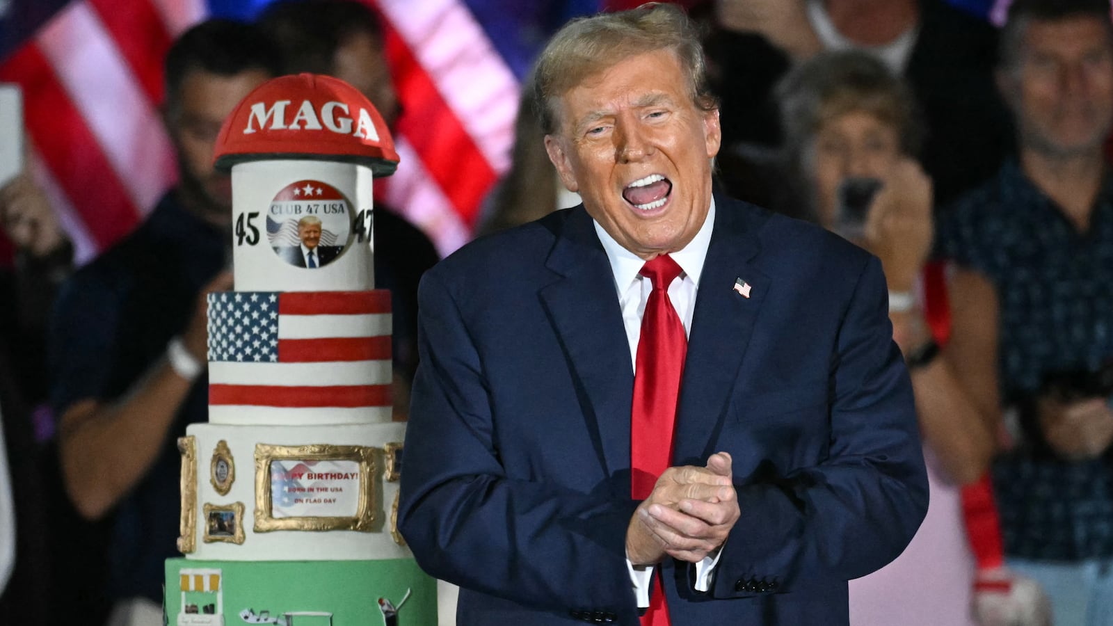 Donald Trump and his birthday cake