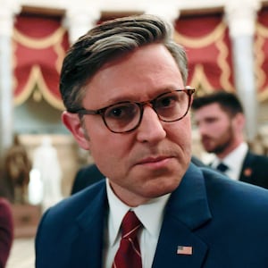 Speaker of the House Mike Johnson (R-LA) walks through Statuary Hall at the U.S. Capitol on November 12, 2025 in Washington, DC.