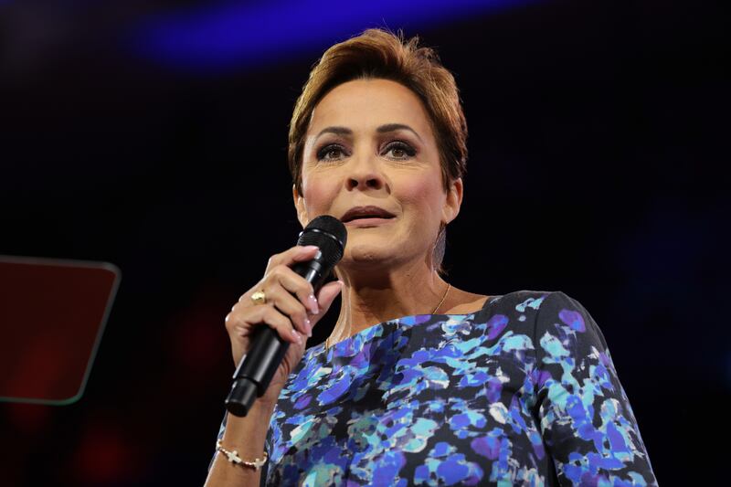 Kari Lake speaks at the Conservative Political Action Conference (CPAC) at the Gaylord National Resort Hotel And Convention Center on February 21, 2025 in Oxon Hill, Maryland.