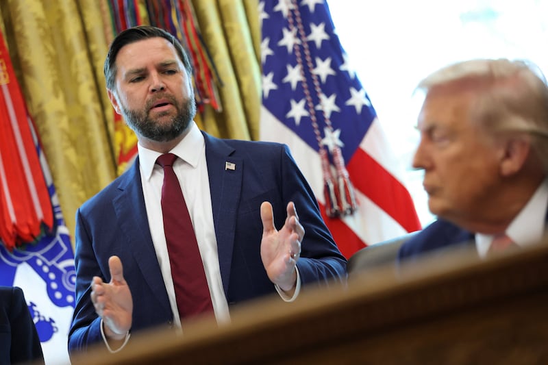 U.S. Vice President JD Vance speaks during the signing of executive orders by U.S. President Donald Trump in the Oval Office at the White House in Washington, D.C., U.S., August 25, 2025. REUTERS/