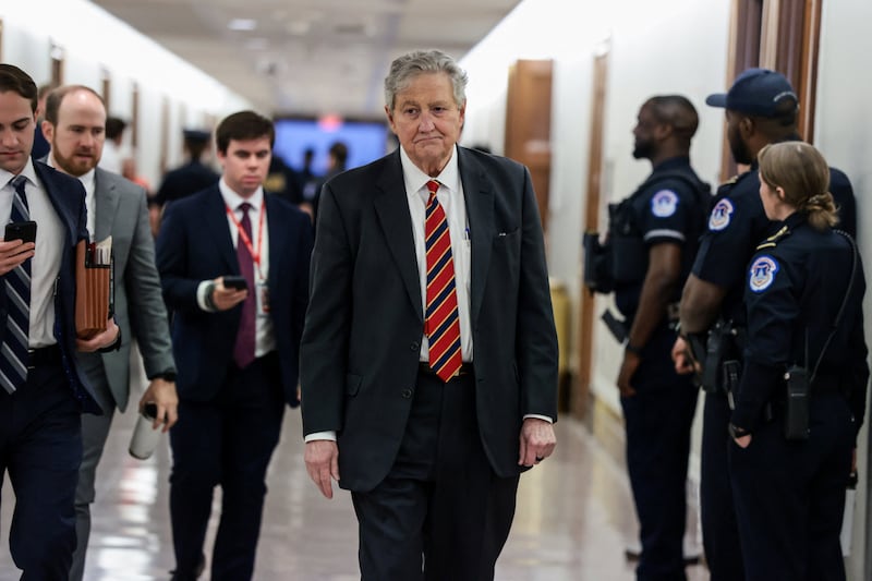 U.S. Senator John Kennedy (R-LA) walks on Capitol Hill on the day of a Senate Banking Committee confirmation hearing for Kevin Warsh, U.S. President Donald Trump's nominee to be next chair of the Federal Reserve, in Washington, D.C., U.S., April 21, 2026. REUTERS/Evelyn Hockstein