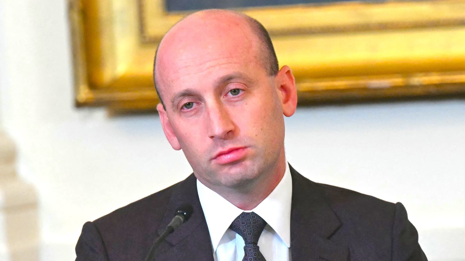 White House Deputy Chief of Staff Stephen Miller listens during a meeting in the East Room of the White House in Washington, DC on January 9, 2026.