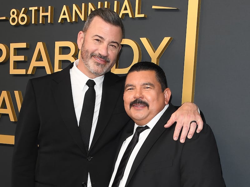 Jimmy Kimmel and Guillermo Rodriguez arrive at the 86th Annual Peabody Awards at Beverly Wilshire, A Four Seasons Hotel, on May 31, 2026, in Beverly Hills, California.
