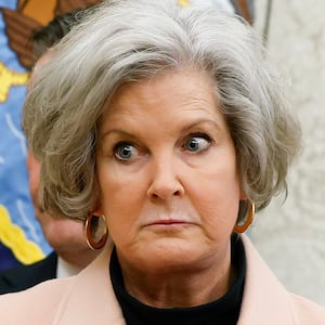 WASHINGTON, DC - FEBRUARY 04: U.S. President Donald Trump, accompanied by White House Chief of Staff Susie Wiles (R), speaks during a meeting with Israeli Prime Minister Benjamin Netanyahu in the Oval Office of the White House on February 04, 2025 in Washington, DC. Netanyahu is the first foreign leader to visit Trump since he returned to the White House last month. (Photo by Anna Moneymaker/Getty Images)