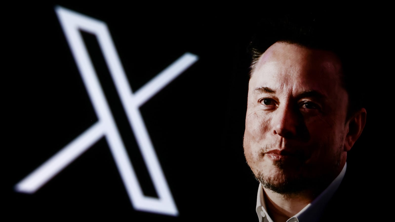 A portrait picture of Elon Musk photographed in Krakow, Poland on January 22nd, 2024 and X, former Twitter, logo are screened for illustration photo in Krakow, Poland on October 25, 2024.