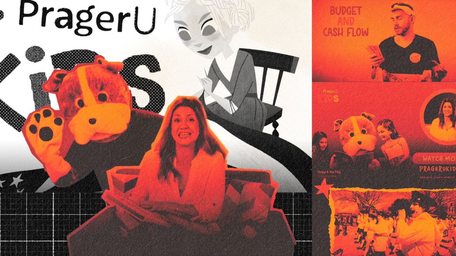 A photo composite made up of stills from the Prager U Kids alleged curriculum