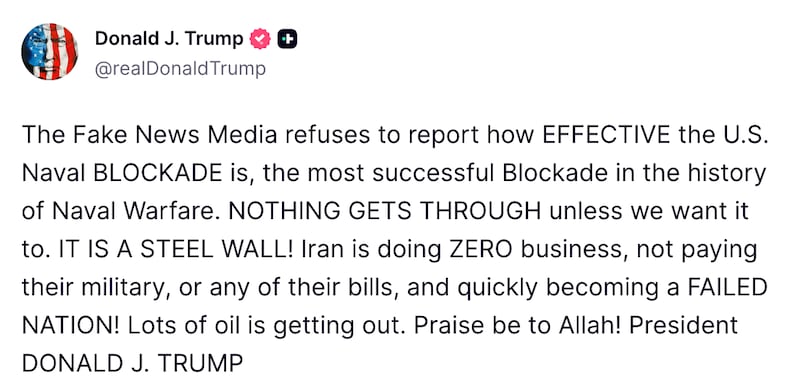 Screengrab of Trump’s Truth Social post.