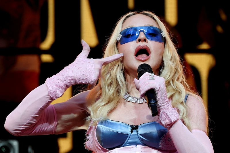 Madonna performs during a surprise concert in Times Square, in New York City, U.S., June 4, 2026.  REUTERS/Brendan McDermid
