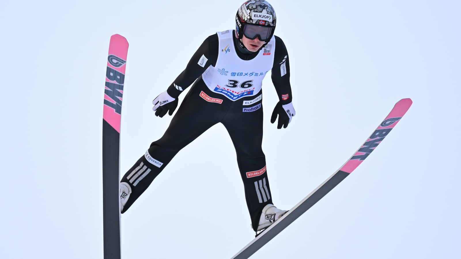 SAPPORO, JAPAN - JANUARY 17: Marius Lindvik of Norway competes during the FIS Men's Ski Jumping Sapporo Men's Individual Large Hill at Okurayama Jump Stadium on January 17, 2026 in Sapporo, Hokkaido, Japan. (Photo by Kenta Harada/Getty Images)