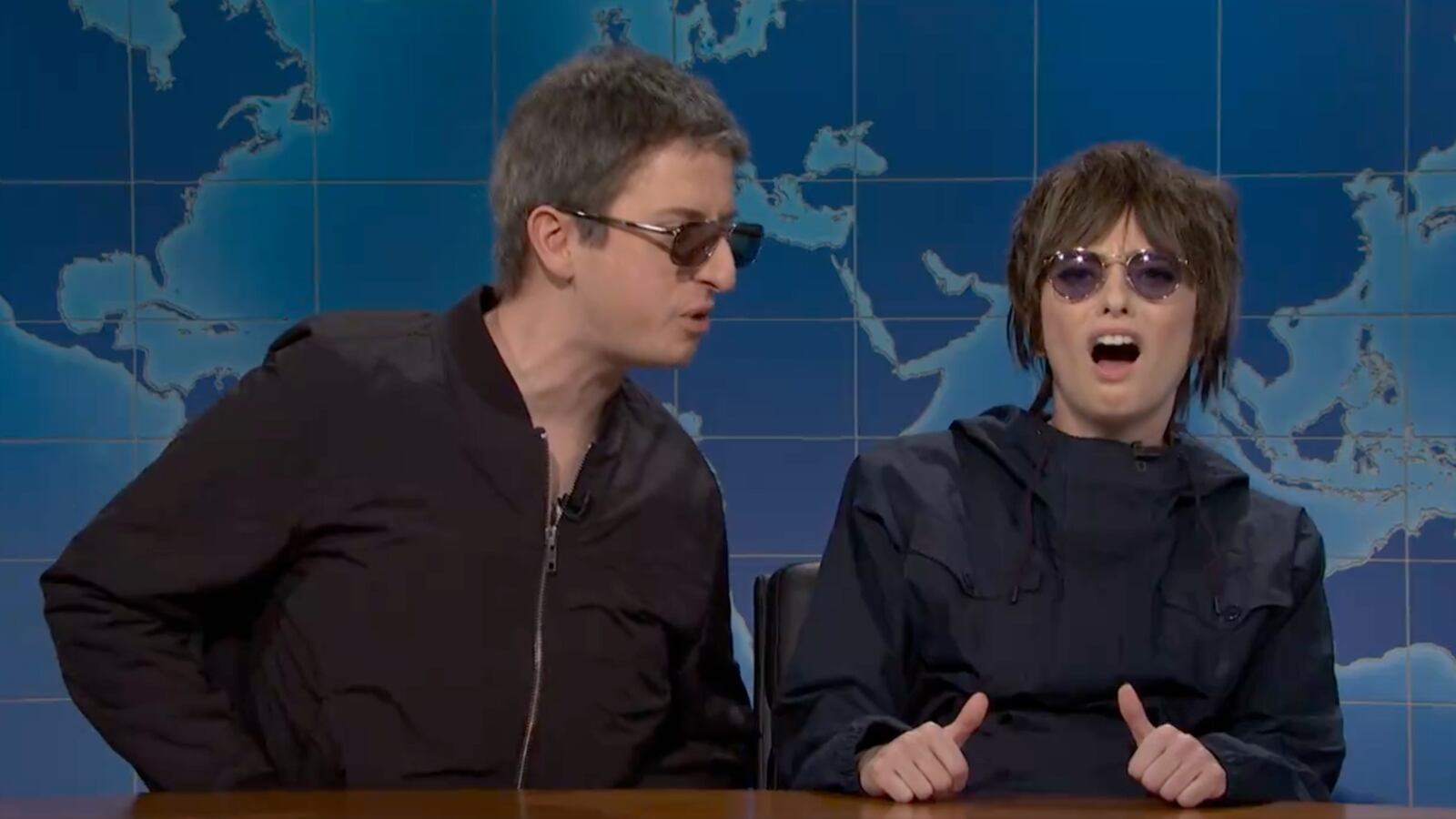 James Austin Johnson, left, plays Noel Gallagher alongside Sarah Sherman as Liam Gallagher on “Saturday Night Live.”
