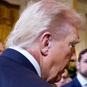 WASHINGTON, DC - MARCH 02: U.S. President Donald Trump arrives for a Medal of Honor Ceremony in the East Room of the White House on March 02, 2026 in Washington, DC. Trump awarded three soldiers the highest military decoration; Master Sgt. Roddie Edmonds, who died in 1985, for shielding Jewish prisoners from Nazi guards during World War II; then-Staff Sgt. Terry Richardson for saving 85 lives of fellow soldiers during the Vietnam War; and Staff Sgt. Michael Ollis who died in the Afghanistan War when he shielded another soldier from a suicide bomber. (Photo by