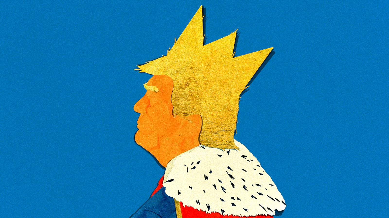 Cut outs of paper making Donald Trump look like the King of England