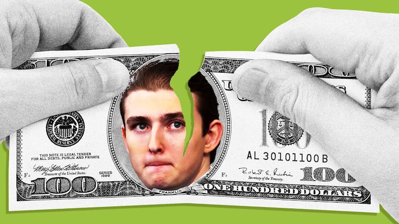 illo illustration of Barron Trump on a $100 bill being ripped in half