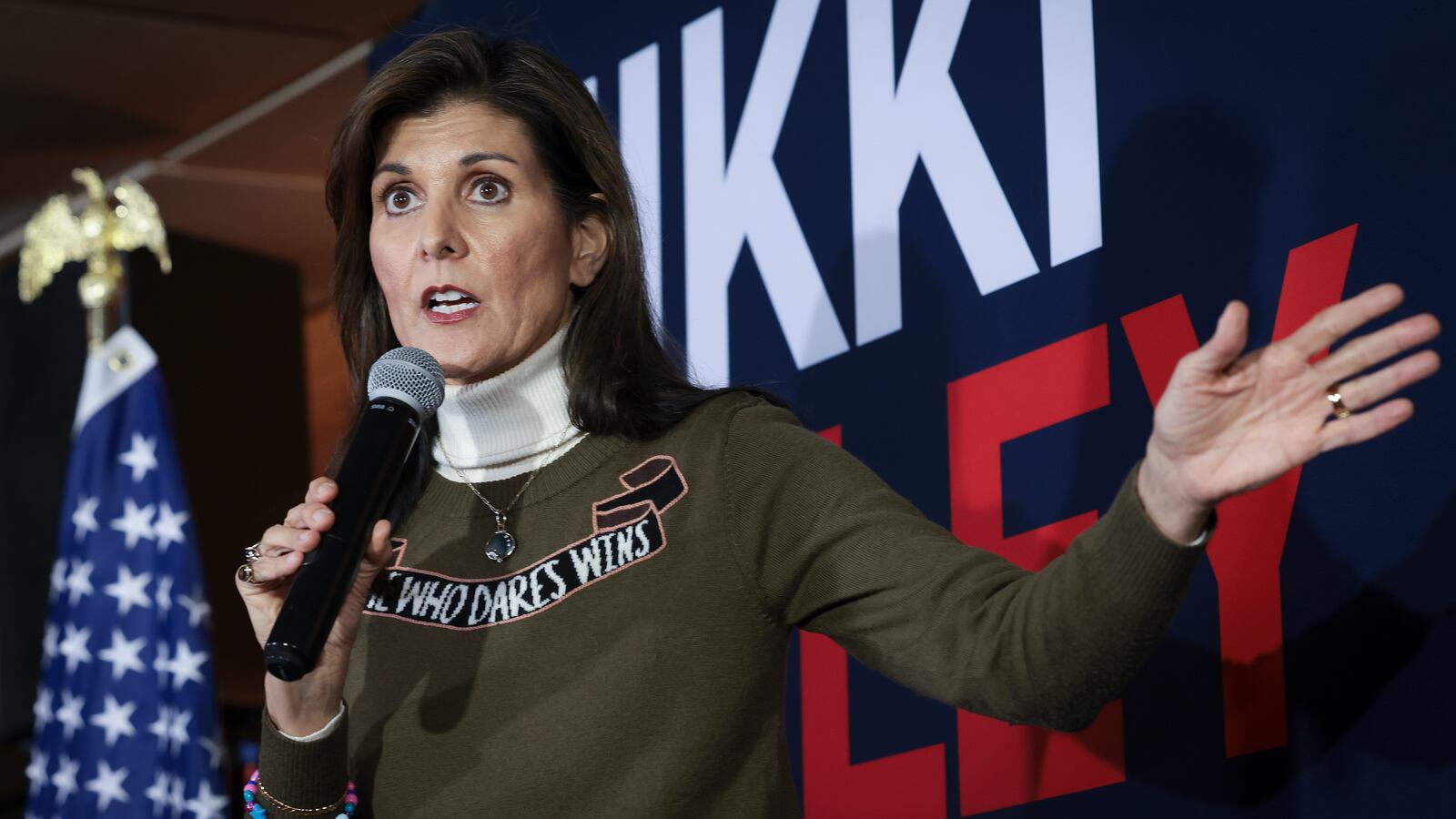 Nikki Haley speaks during a campaign event in Davenport, Iowa.