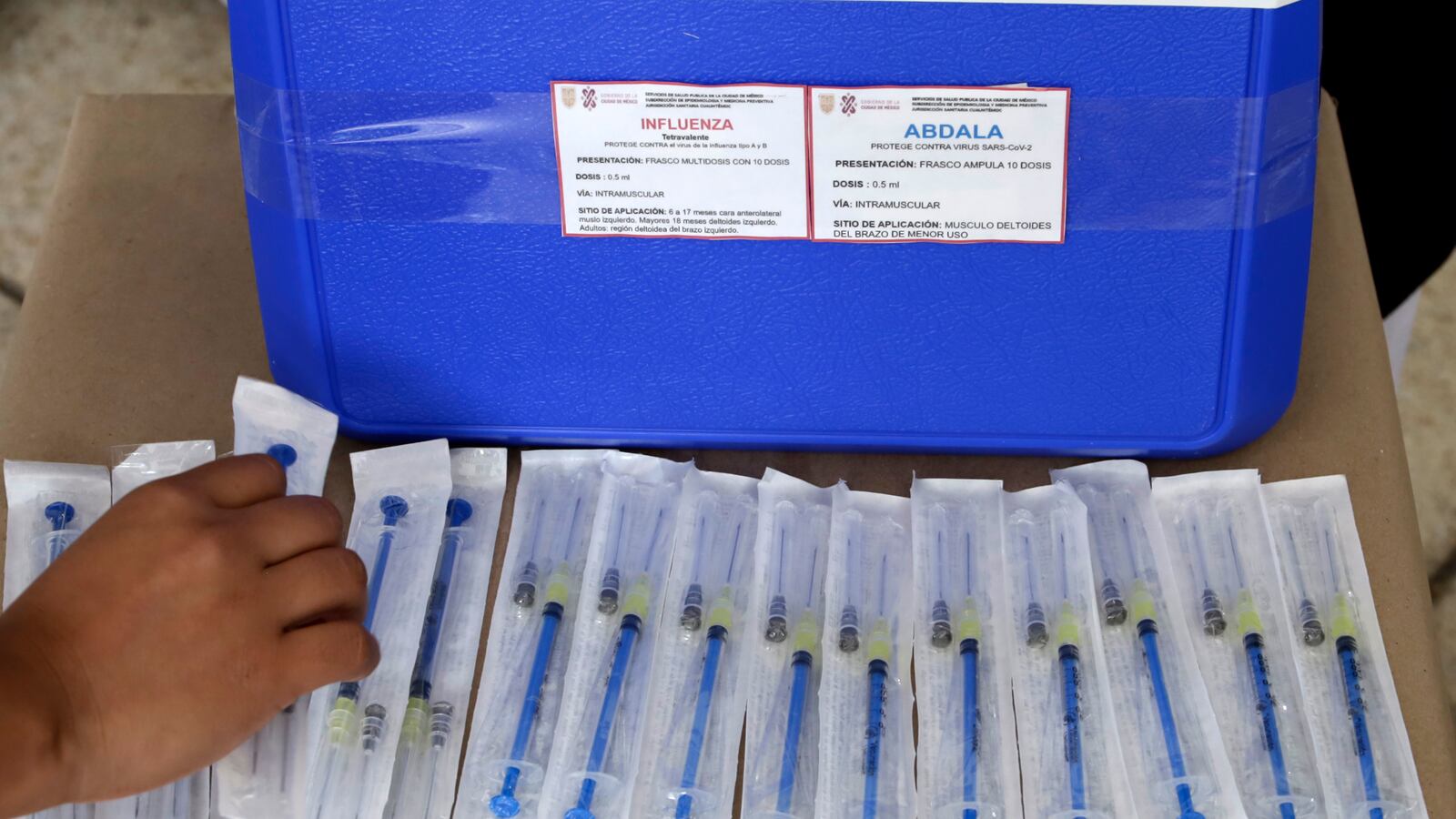 Vaccines on a table in Mexico City.
