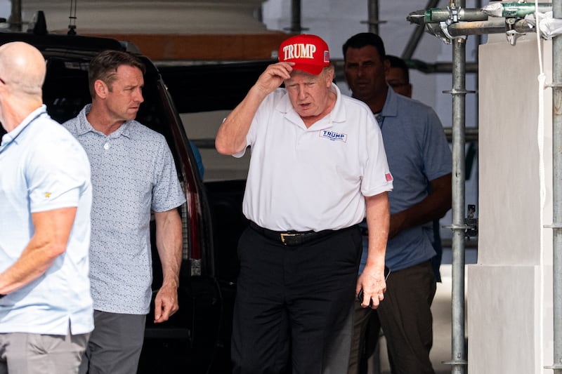 U.S. President Donald Trump views North Portico renovations as he returns to the White House in Washington, D.C., U.S., July 11, 2026.