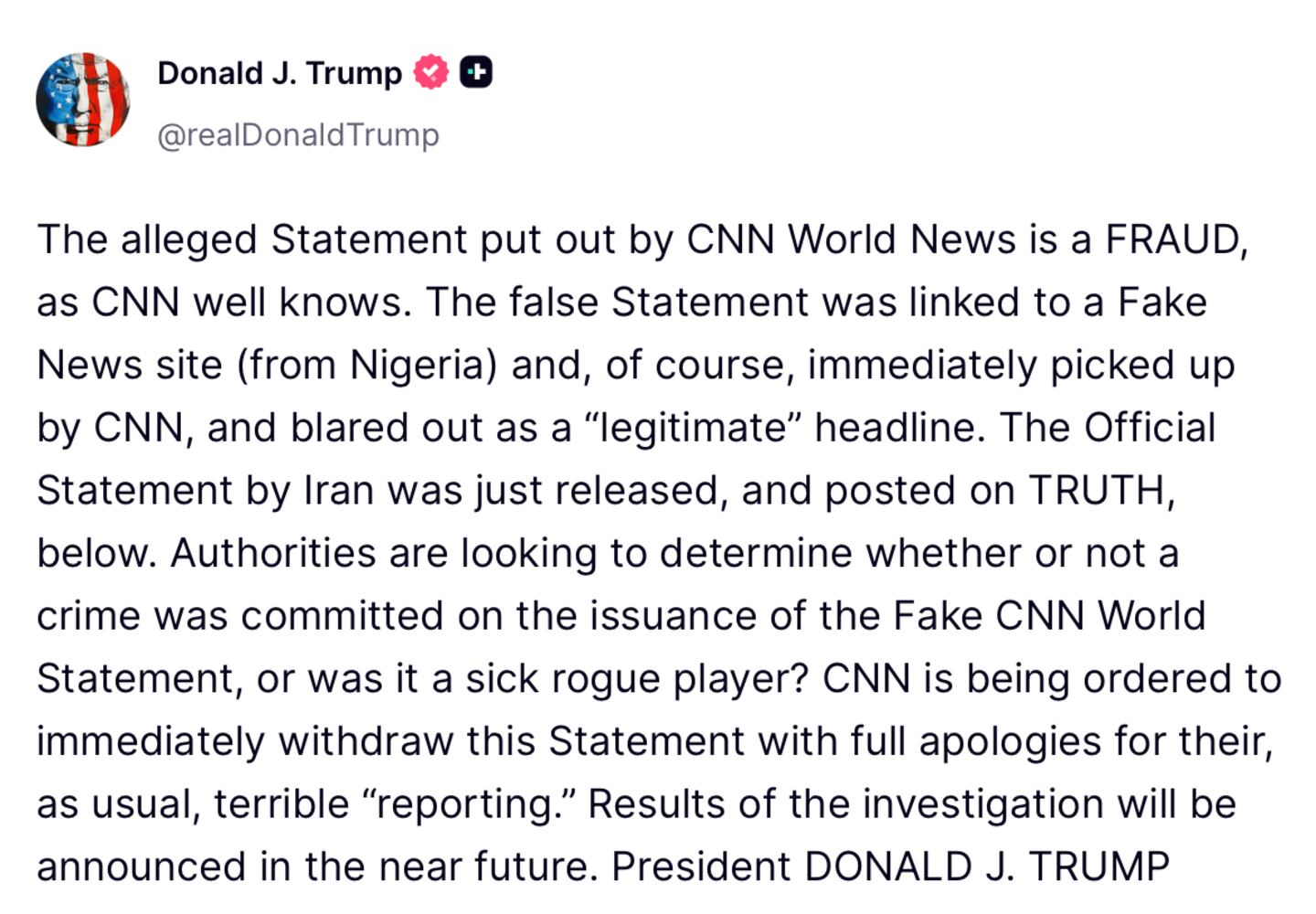 Trump Targets CNN in Unhinged Truth Social Meltdown Over War