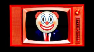 A photo illustration of the White House's Donald Trump ad with a clown emoji.