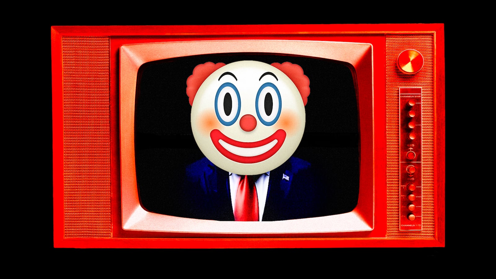 A photo illustration of the White House's Donald Trump ad with a clown emoji.