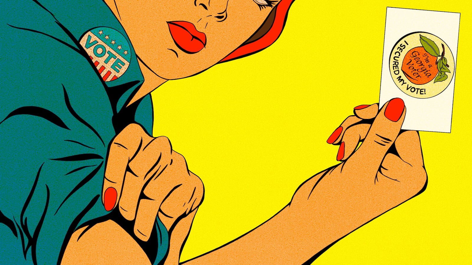 Rosie the Riveter holding a Georgia vote sticker