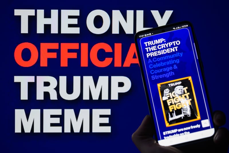 The $TRUMP meme crypto coin web page.