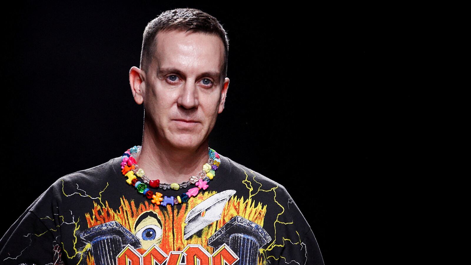 Jeremy Scott wears an AC/DC shirt at Milan fashion week