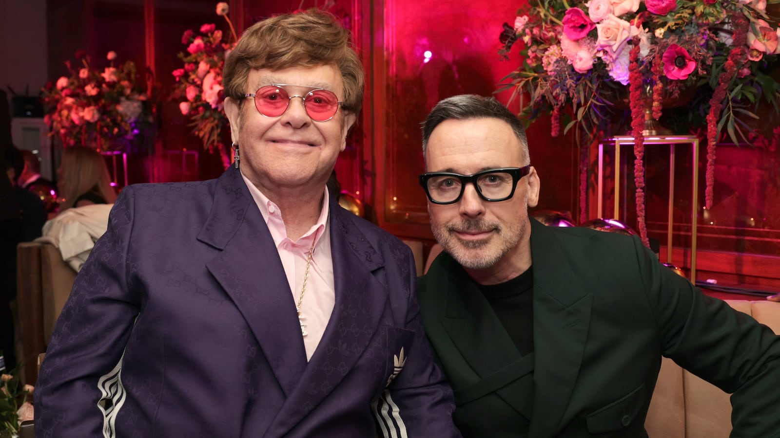 Elton John and David Furnish attend the The CAA Pre-Oscar Party at Sunset Tower Hotel on March 10, 2023 in Los Angeles, California.