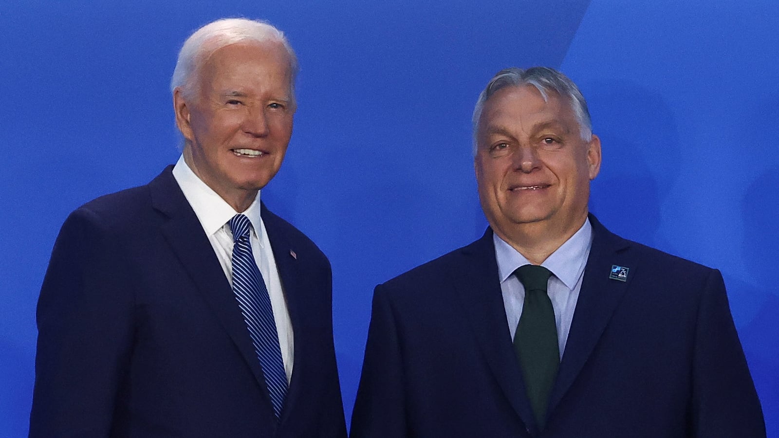 Hungary’s Prime Minister Viktor Orban stands with U.S. President Joe Biden