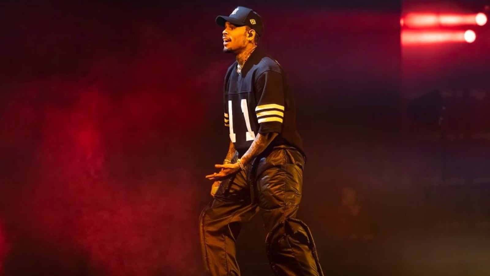 Chris Brown was left hanging in the air during a technical issue at a concert in New Jersey.