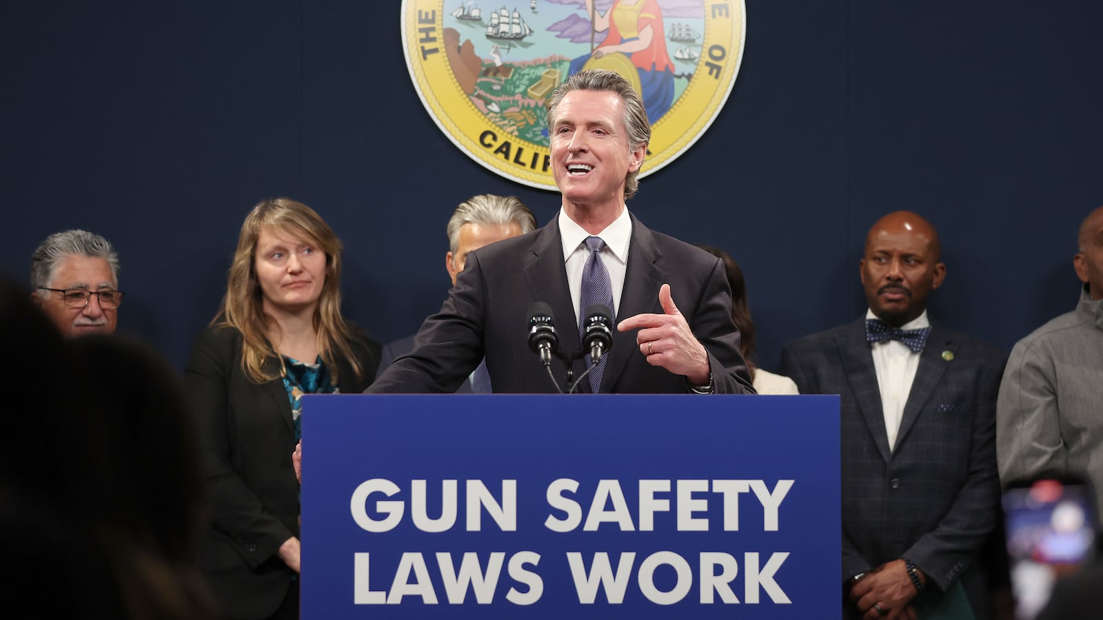 California Gov. Gavin Newsom announces new gun safety legislation in February