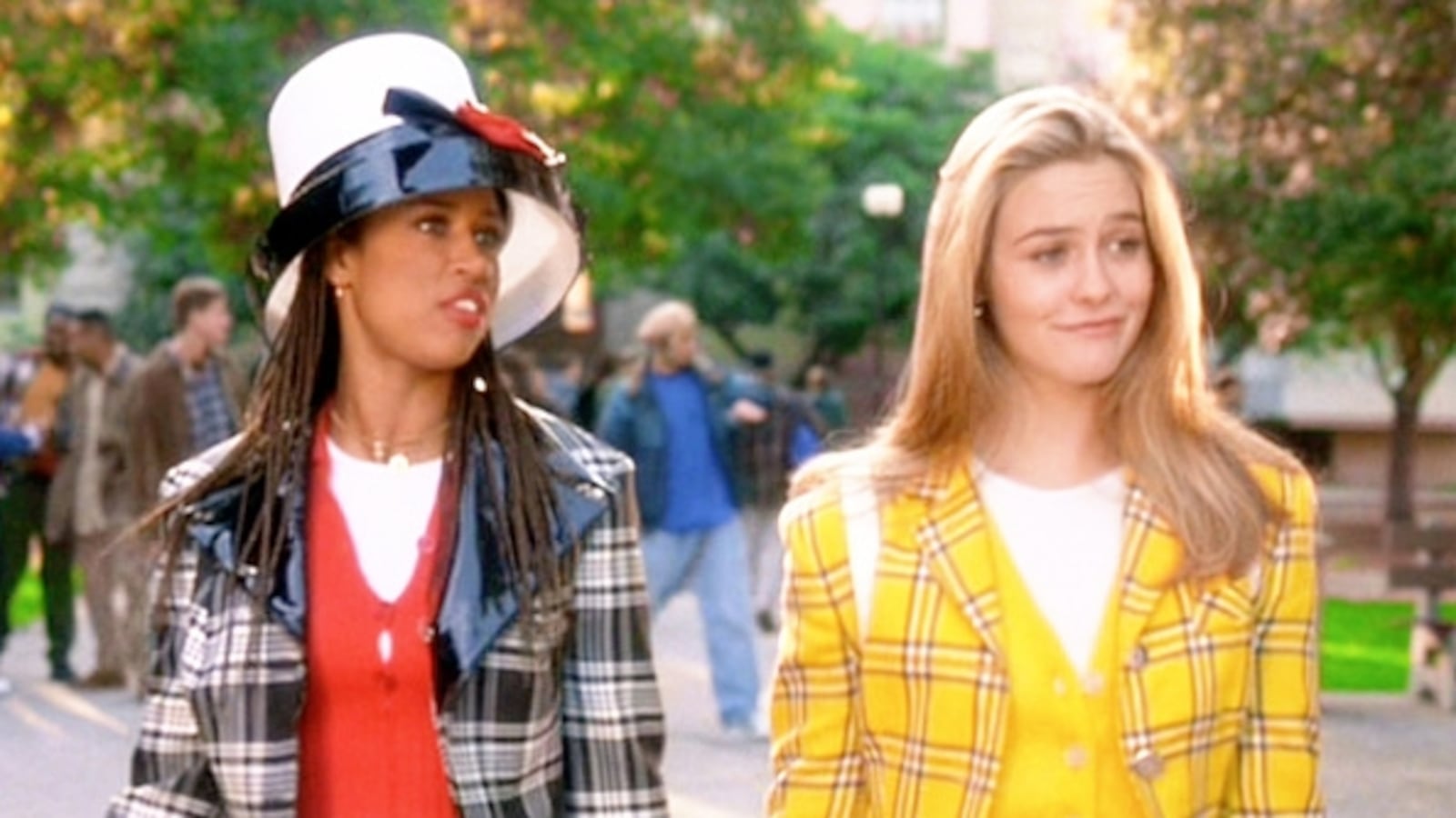 LOS ANGELES - JULY 21: The movie "Clueless", written and directed by Amy Heckerling. Seen here from left, Stacey Dash (as Dionne Davenport), and Alicia Silverstone (as Cher Horowitz). Theatrical wide release, Friday, July 21, 1995. Screen capture. Paramount Pictures. (Photo by CBS via Getty Images)