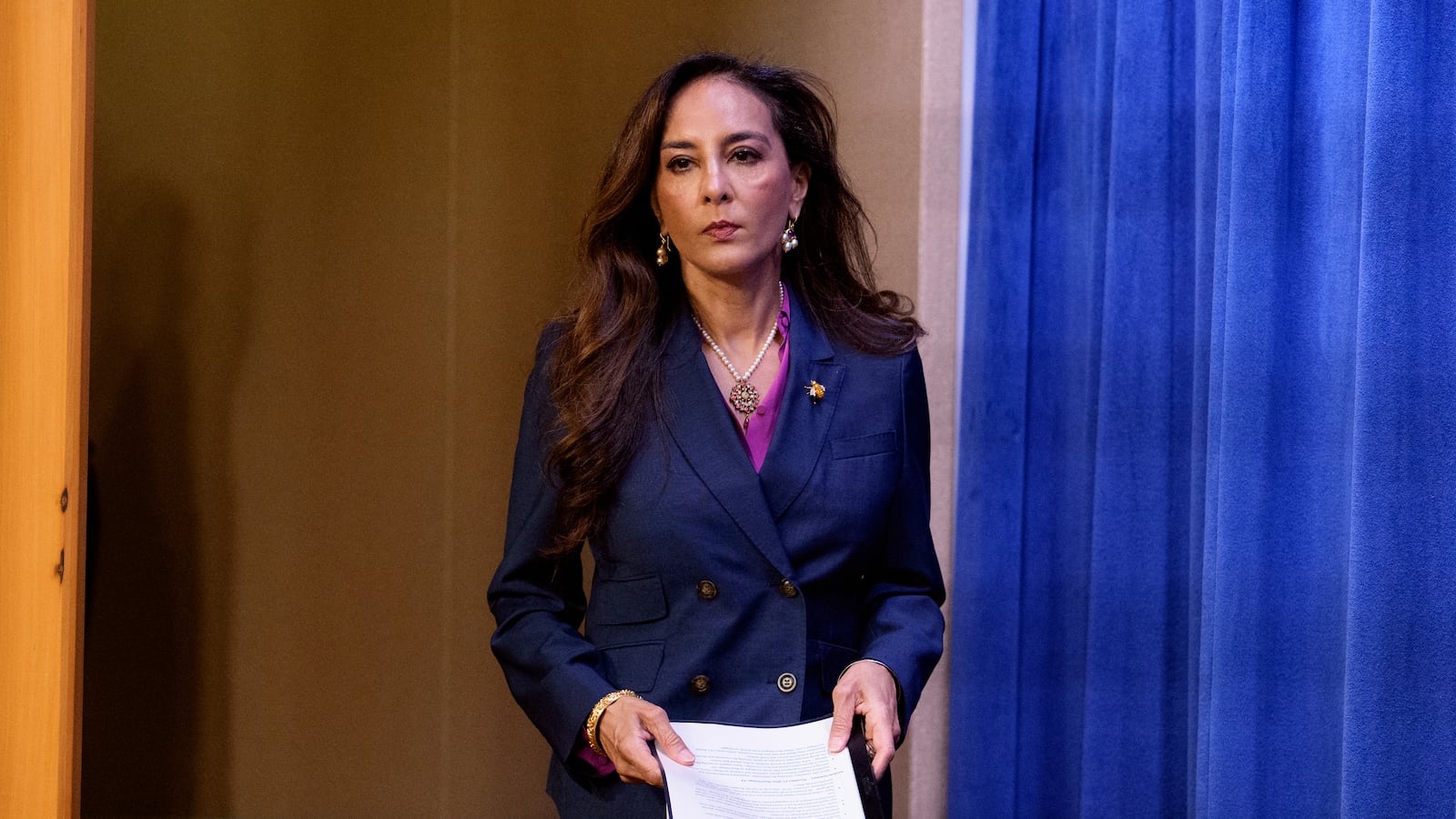 Assistant Attorney General for Civil Rights Harmeet Dhillon arrives for a news conference at the Justice Department on September 29, 2025 in Washington, DC.