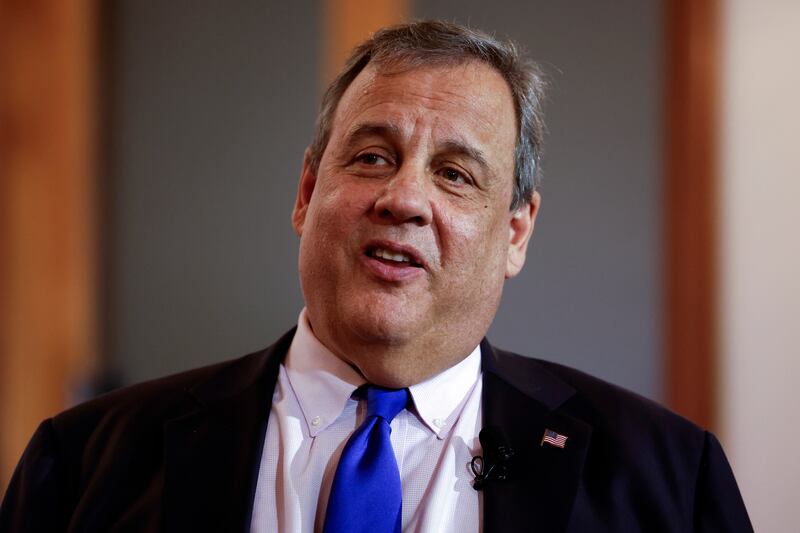 Windham, NH - January 10: Chris Christie announces he is dropping out of the Republican presidential race at Searles School and Chapel. (Photo by Danielle Parhizkaran/The Boston Globe via Getty Images)