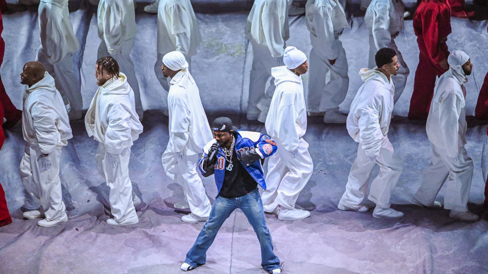 Kendrick Lamar performs during the Apple Music Halftime Show at The Caesars Superdome, New Orleans. Picture date: Sunday February 9, 2025.