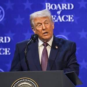 President Donald Trump delivers a speech during the Board of Peace session held as part of the 56th World Economic Forum (WEF) in Davos, Switzerland on January 22, 2026.