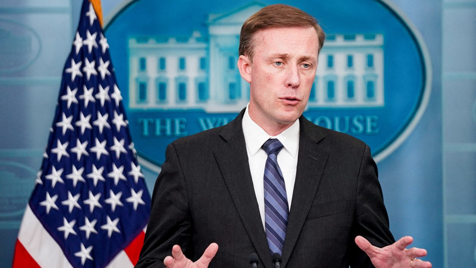 White House National Security Advisor Jake Sullivan speaks during a press briefing at the White House in Washington, D.C., U.S., September 15, 2023.
