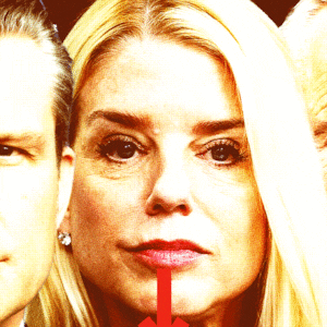 Pete Hegseth, Pam Bondi, and RFK Jr. with downward arrows moving