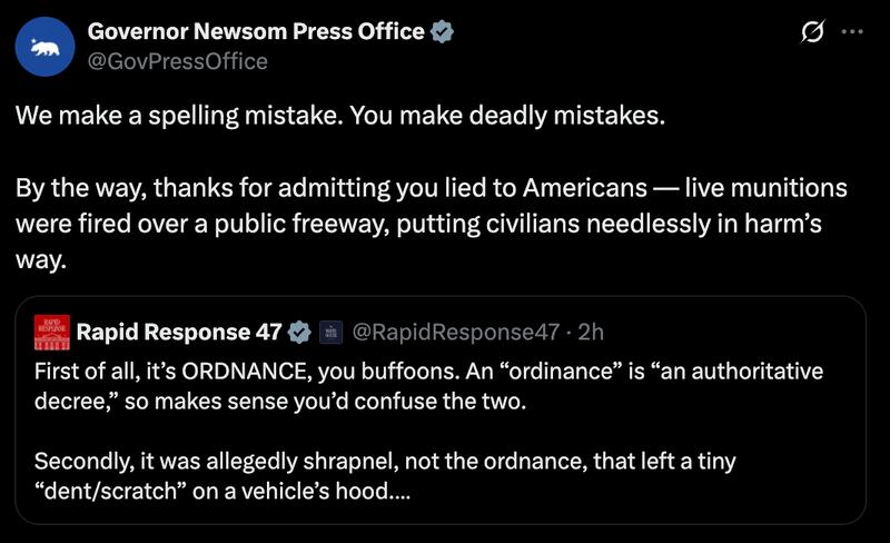 Newsom's sign off to the weekend-long spat.