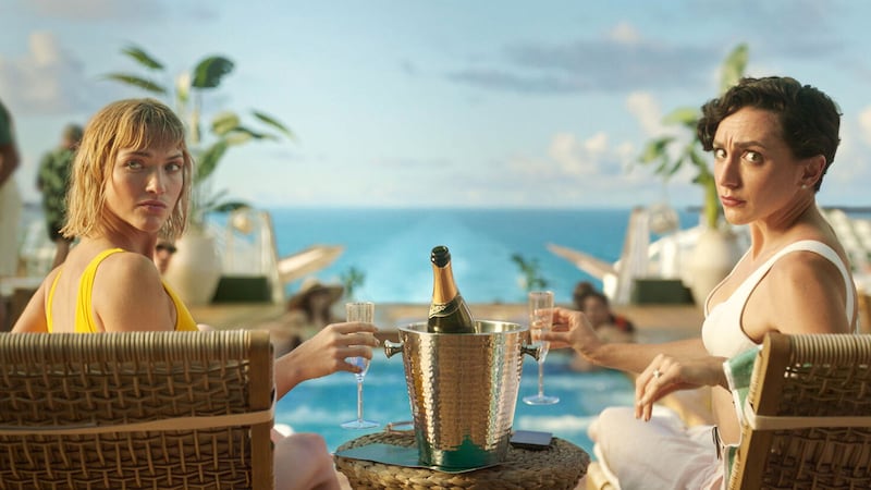 A photo including Violett Beane and Lauren Patten in the show Death and Other Details on Hulu