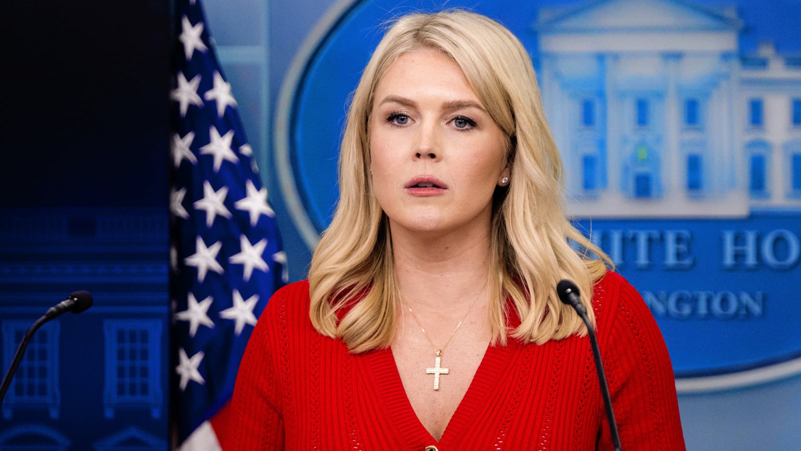 Karoline Leavitt seen wearing her cross pendant.