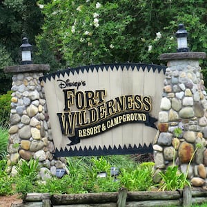 A view of the entrance signage at Disney's Fort Wilderness Resort & Campground, at Walt Disney World in Lake Buena Vista, Fla., Monday, June 22, 2020. Fort Wilderness opened Monday as a part of select resorts in the first group to reopen since being shutdown by the coronavirus pandemic in March. Other properties that opened Monday include The Villas at the Grand Floridian, Bay Lake Tower at Disney's Contemporary Resort, Boulder Ridge Villas and the Copper Creek Villas & Cabins at Wilderness Lodge, Kidani at Disney's Animal Kingdom Villas; the Beach Club Villas, the BoardWalk Villas, Old Key West, Polynesian Villas & Bungalows, Disney's Riviera Resort, and Saratoga Springs. (Joe Burbank/Orlando Sentinel/Tribune News Service via Getty Images)