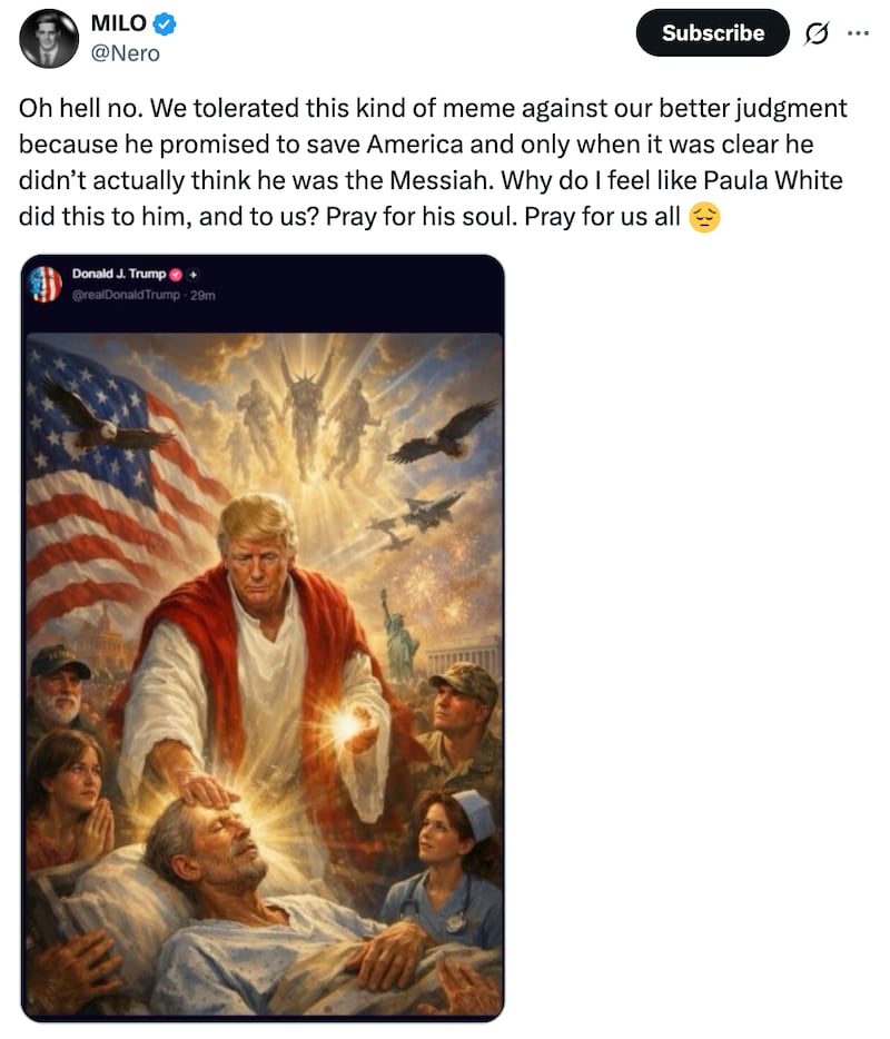 Milo's response to Trump's Jesus post