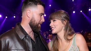 Travis Kelce and Taylor Swift attend the 2026 iHeartRadio Music Awards at Dolby Theatre on March 26, 2026 in Los Angeles, California.