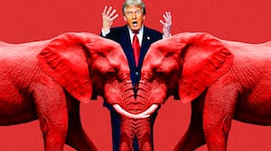 Donald Trump photo illustration, red elephants