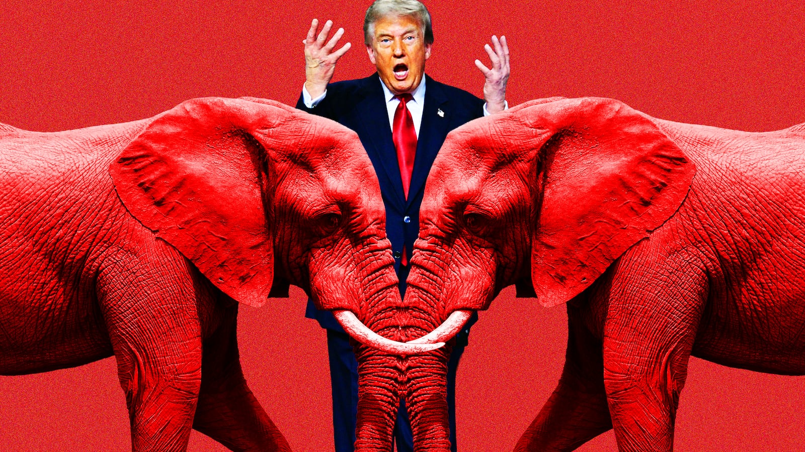 Donald Trump photo illustration, red elephants